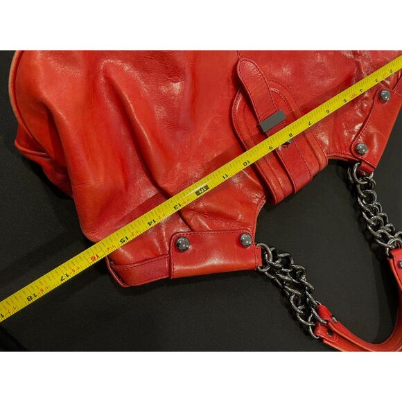 ~ Kenneth Cole NY leather bag shoulder purse brick red, double strap metal chain - Picture 6 of 16